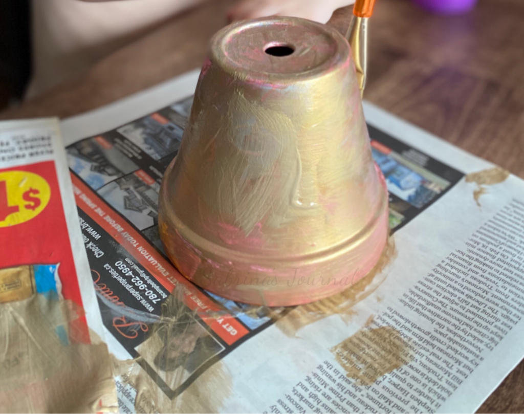 Gold Pink painted terracotta pot