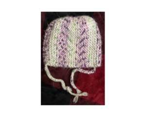 Toddler toque purple and white with green 