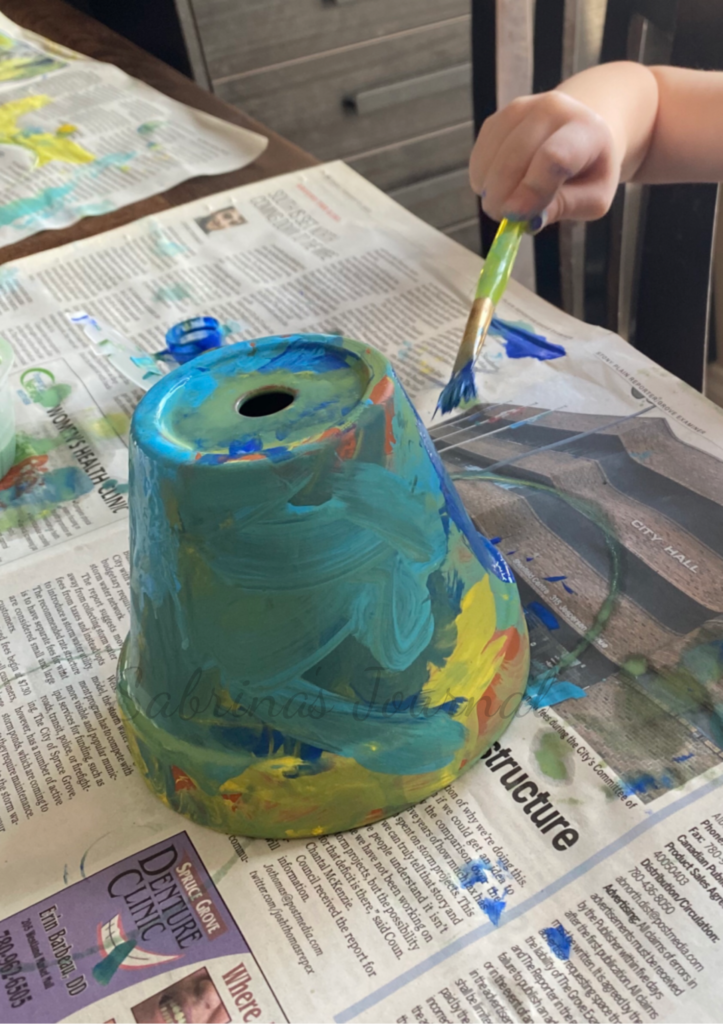 Blue Green Yellow painting Terracotta pot